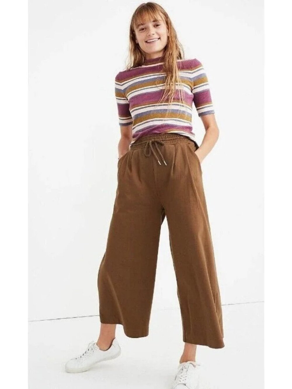 Madewell Brown Cotton Chord Wide Leg Cropped Pants Women's XS
